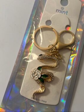 Mint Gold-Tone Snake & Rose Keychain - Green, Pink, Teal, Red, Plum